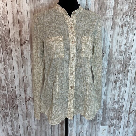 Michael Kors Tan & Cream Sheer Button Down Shirt size 8 - Picture 1 of 5